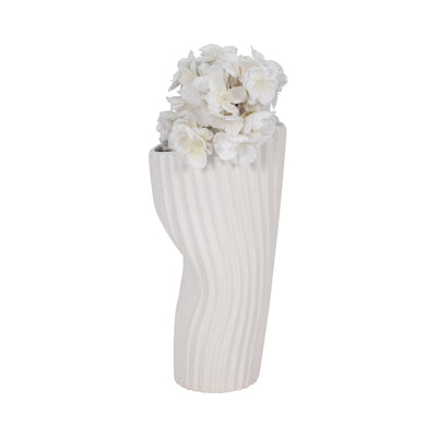 12 Curved Ribbed Vase, White