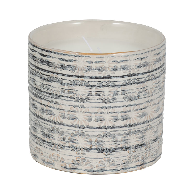 7 25oz Flower Citro Candle, White/grey