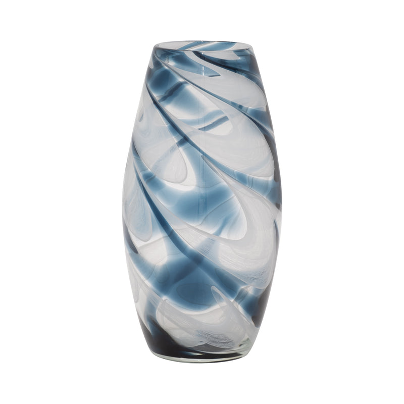 GLASS, 12 SWIRL VASE, BLUE