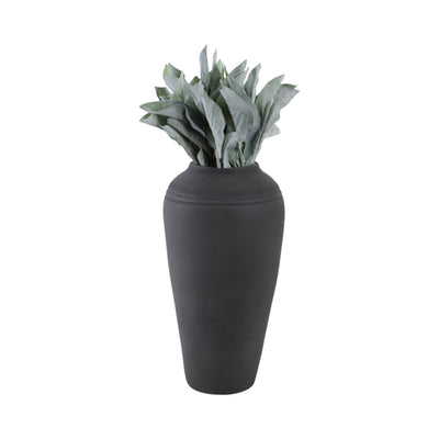 16x9 Terracotta Ribbed Floor Vase, Black