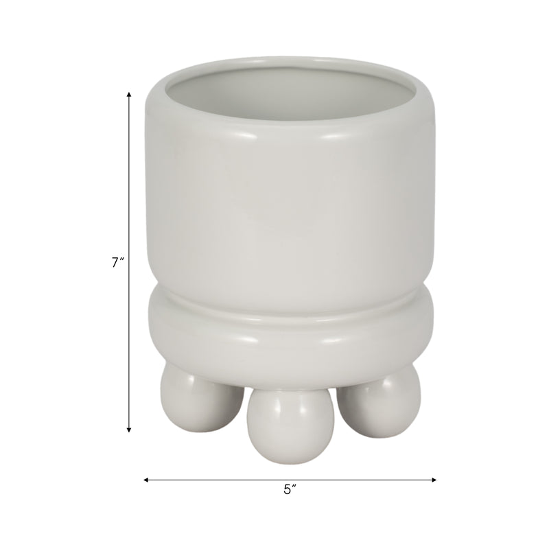 7 Knobby Footed Planter, White