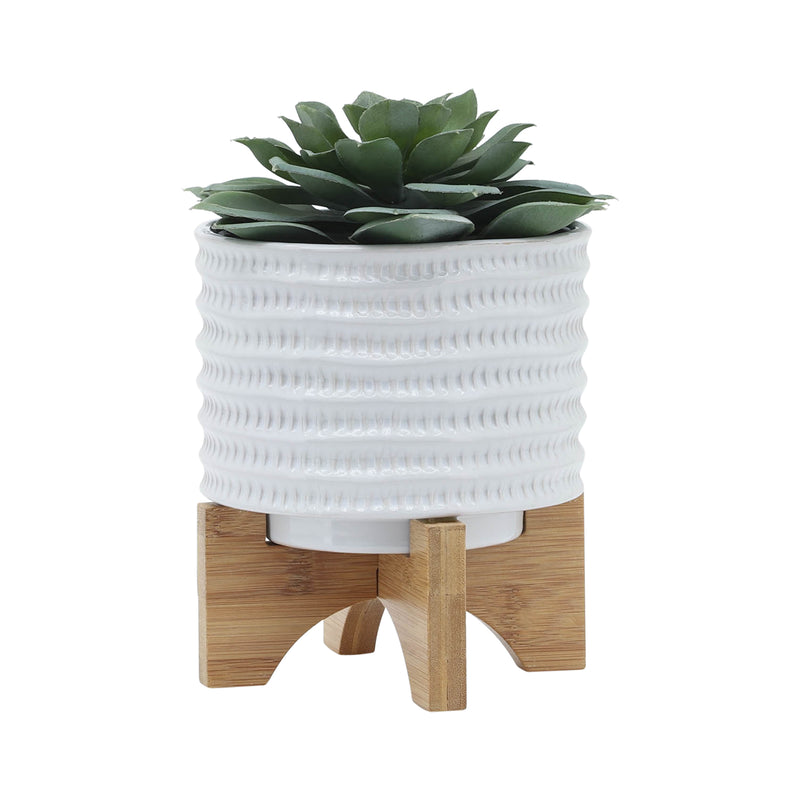 5 TEXTURED PLANTER W/ STAND, WHITE