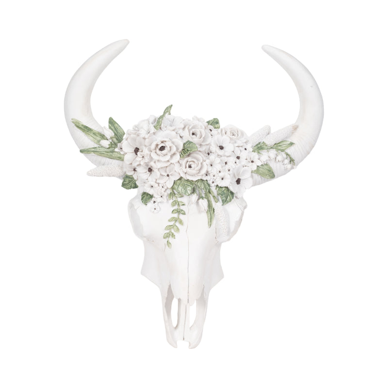 13 Bull Skull With White Flowers, White