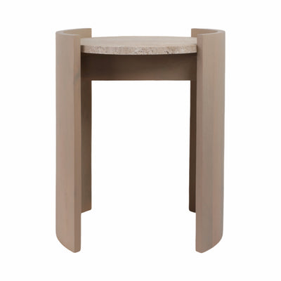 24 Leiona Travertine And Wood Accent Table