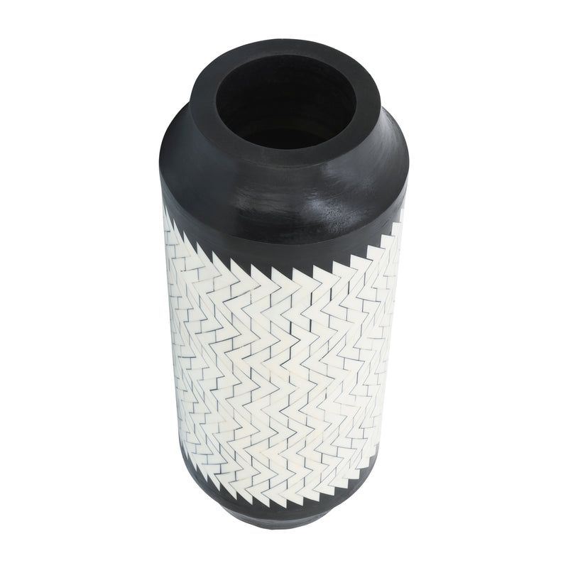 Resin 14h Chevron Vase, Blk/white