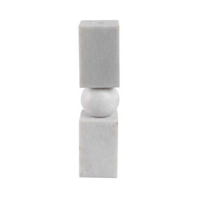 12x3 Chunky Marble Taper Holder, White