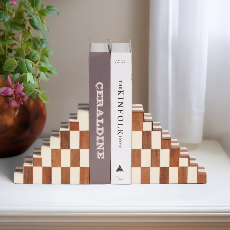 Resin, S/2 6 Steps Bookends, Ivory/natural