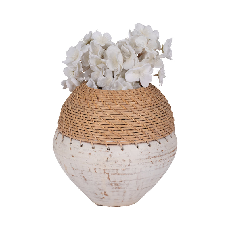 CLAY, 9 VASE WITH WOVEN TOP, WHITE/NATURAL