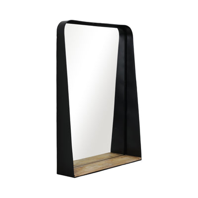 METAL, 22X30 MIRROR W/ SHELF, BLACK/BROWN