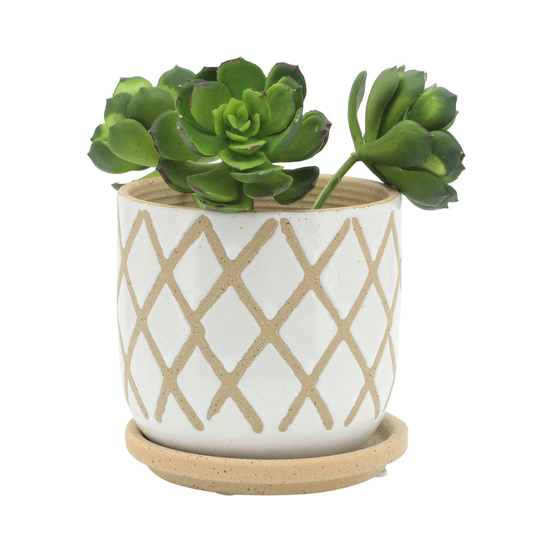 S/2 5/6 CROSS PLANTER W/ SAUCER, WHITE