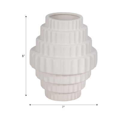 8 Textured Staggered Vase, White