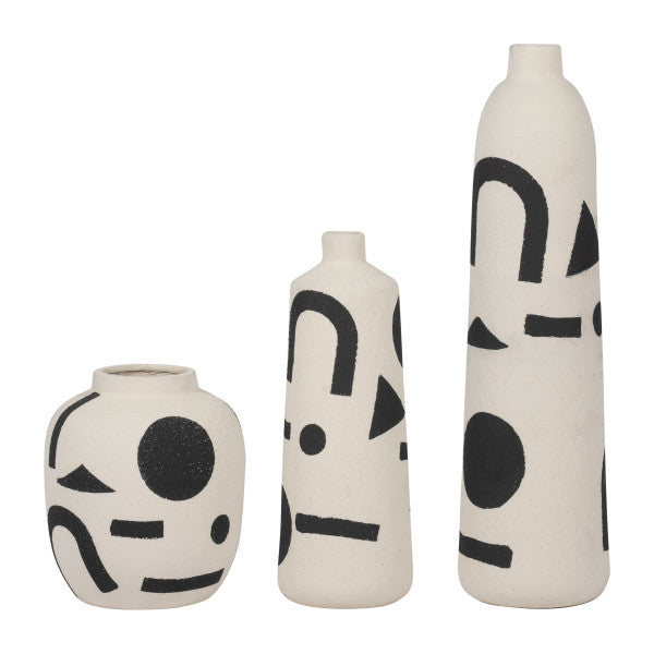 CER, 6 FUNKY BULBOUS VASE, IVORY/BLACK