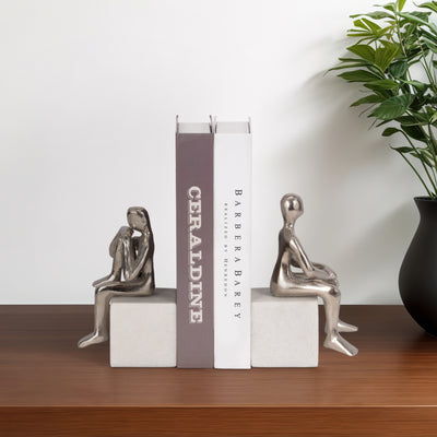 METAL/MARBLE S/2  SITTING LEG UP BOOKENDS, SILVER