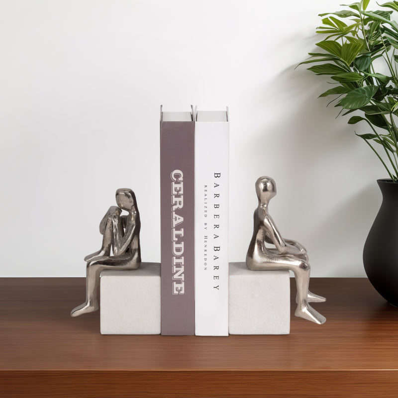 METAL/MARBLE S/2  SITTING LEG UP BOOKENDS, SILVER