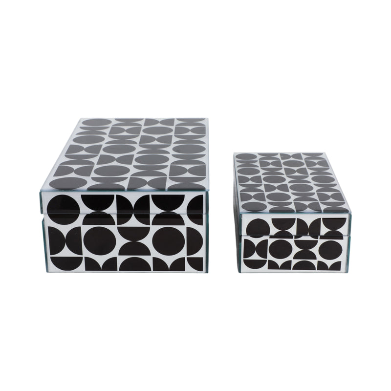 GLASS, S/2 8/11 MODERN PRINT BOXES, BLACK/WHITE