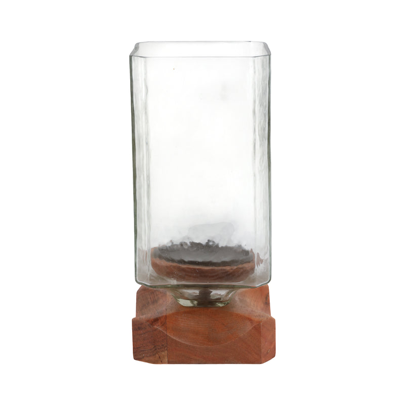 13 Jarvie Lrge Wood & Glass Candle Hurricane,brwn