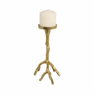 10 Roots Pillar & Taper Candle Holder, Gold