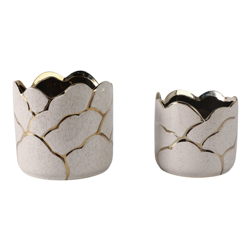 S/2 6/7 Clouds Planter, Ivory/gold