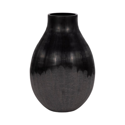 12 Etched Lines Rough Cut Bottom Vase, Black