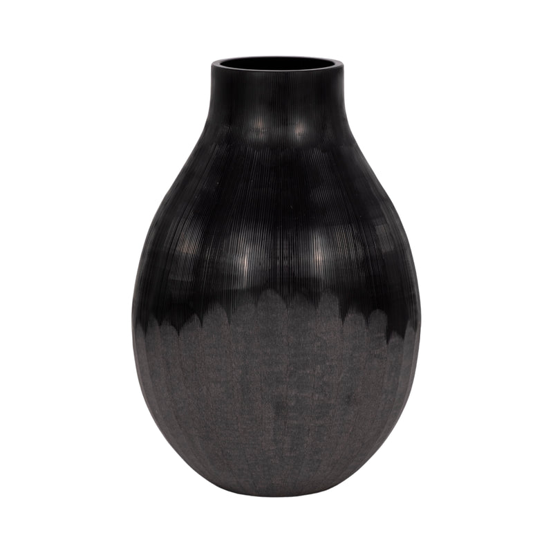 12 Etched Lines Rough Cut Bottom Vase, Black