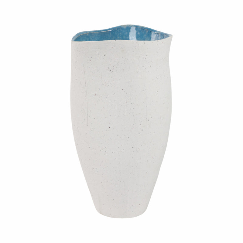 15x8 Textured Organic Vase Reactive Inside, White