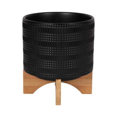 CER, 8 TRIBAL PLANTER W/ STAND, BLACK