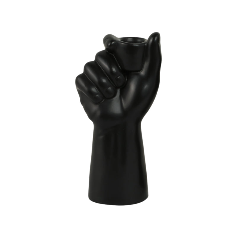 CER, 8H HAND CANDLE HOLDER, BLACK