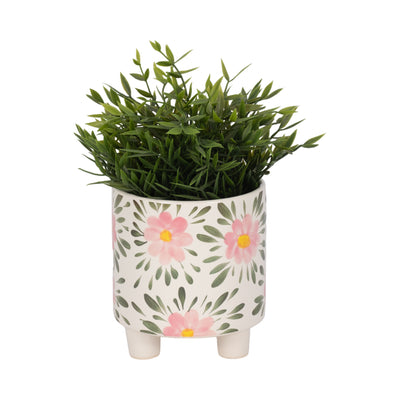 6 Footed Hand Painted Pink Flower Planter, Multi