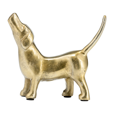 8L METAL, DECO HOWLING DOG, GOLD