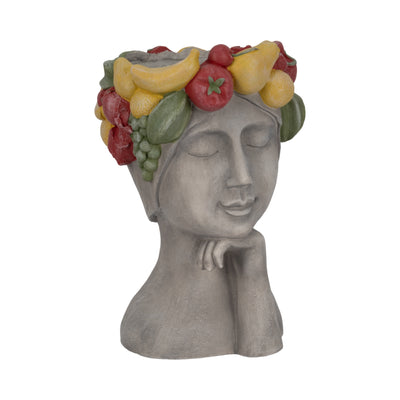 18 Lady With Fruit Planter, Grey/multi