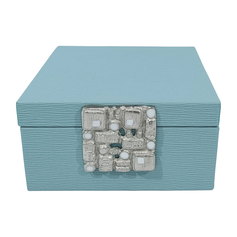 Faux Leather, 8 Crinkle Box, Blue/silver