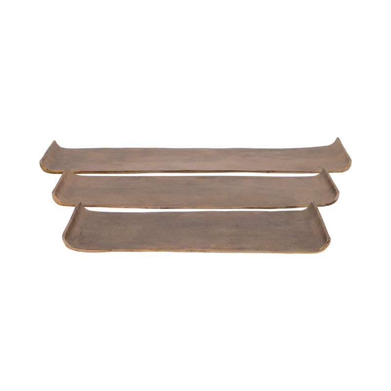 S/3 20/24/30 Rectangular Curled Trays, Antiqued G