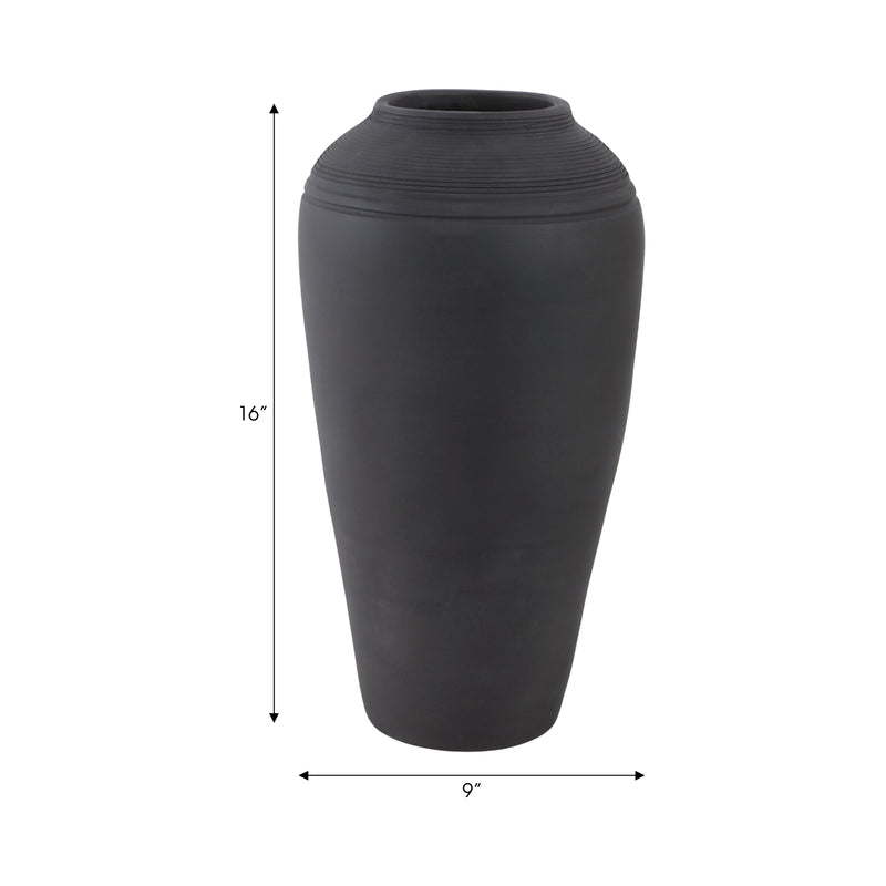 16x9 Terracotta Ribbed Floor Vase, Black