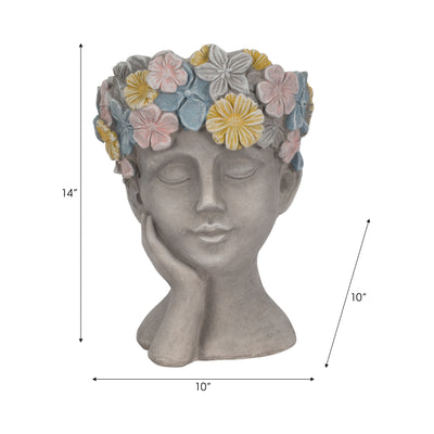 14 Face Planter With Flower Crown, Grey/multi