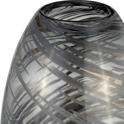 GLASS, 13H SWIRL VASE, BLACK