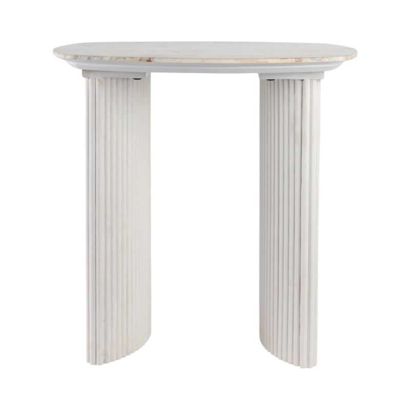 24catalina Travertine&fluted Wood Accent Table/kd