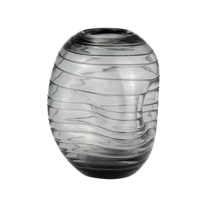 GLASS, 8H PINCHED VASE, SMOKE