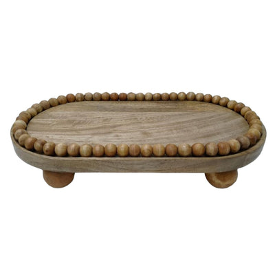 18 Beaded Oval Tray With Ball Feet, Nat