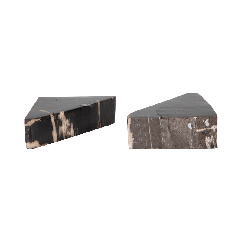 S/2 6 Triangular Petrified Wood Bookends, Natural