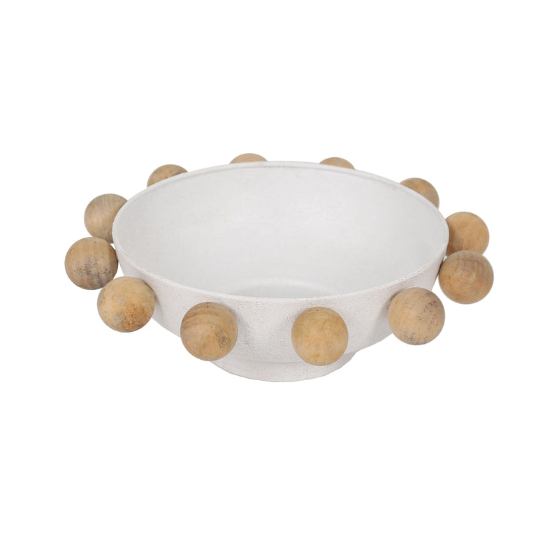 13 Bowl With Large Wooden Knobs, White