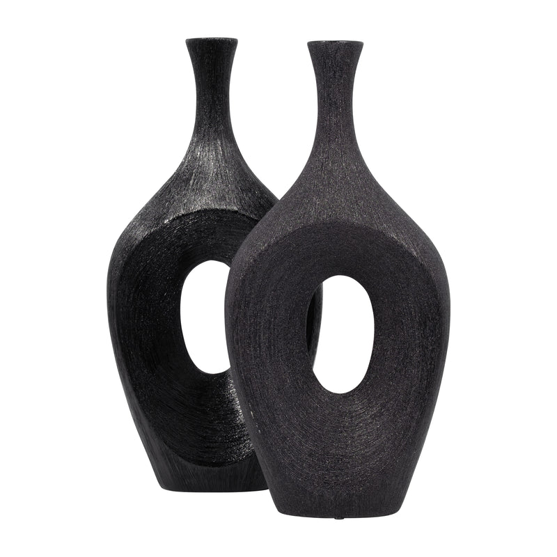 CER, 19 SCRATCHED OPEN CUT VASE, BLACK