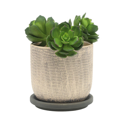 S/2 5/6 MESH PLANTER W/ SAUCER, GRAY