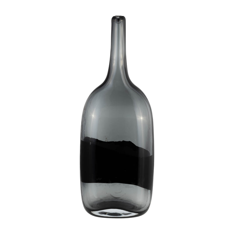 GLASS, 15H LONG NECK 2-TONE VASE, SMOKE/BLACK