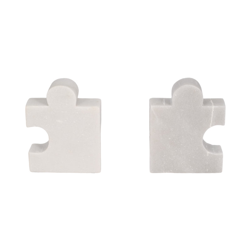 Marble, S/2 5 Puzzle Piece Bookends, White