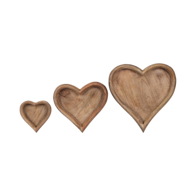 WOOD, S/3 7/11/14 HEART TRAYS, NATURAL