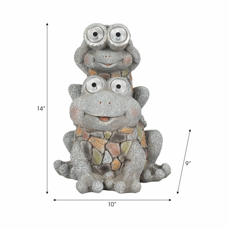 14 Frogs Piggy Back Ride Solar Eyes, Grey