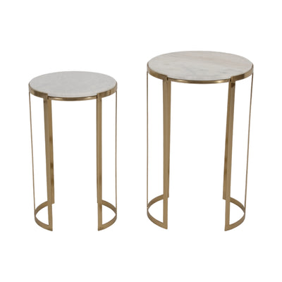 S/2 20/22 Morwar Marble Top Accent Tables, White/