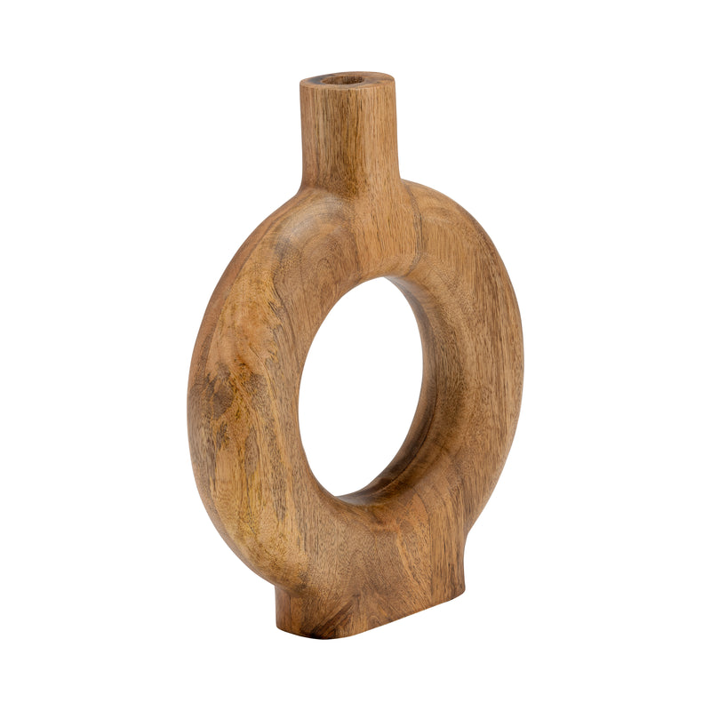 WOOD, 12H DONUT SHAPED VASE, BROWN