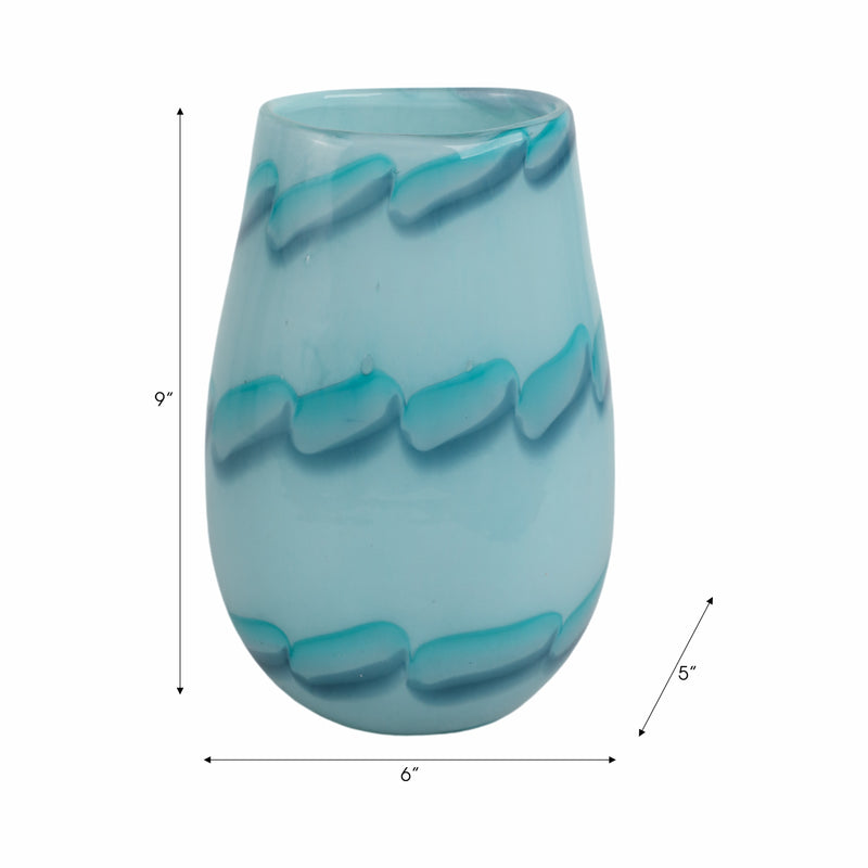 9x6 Bead Pattern Glass Vase, Blue