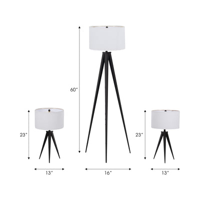 Metal,s/3,23/60h,table&floor Tripod Lamps,blk